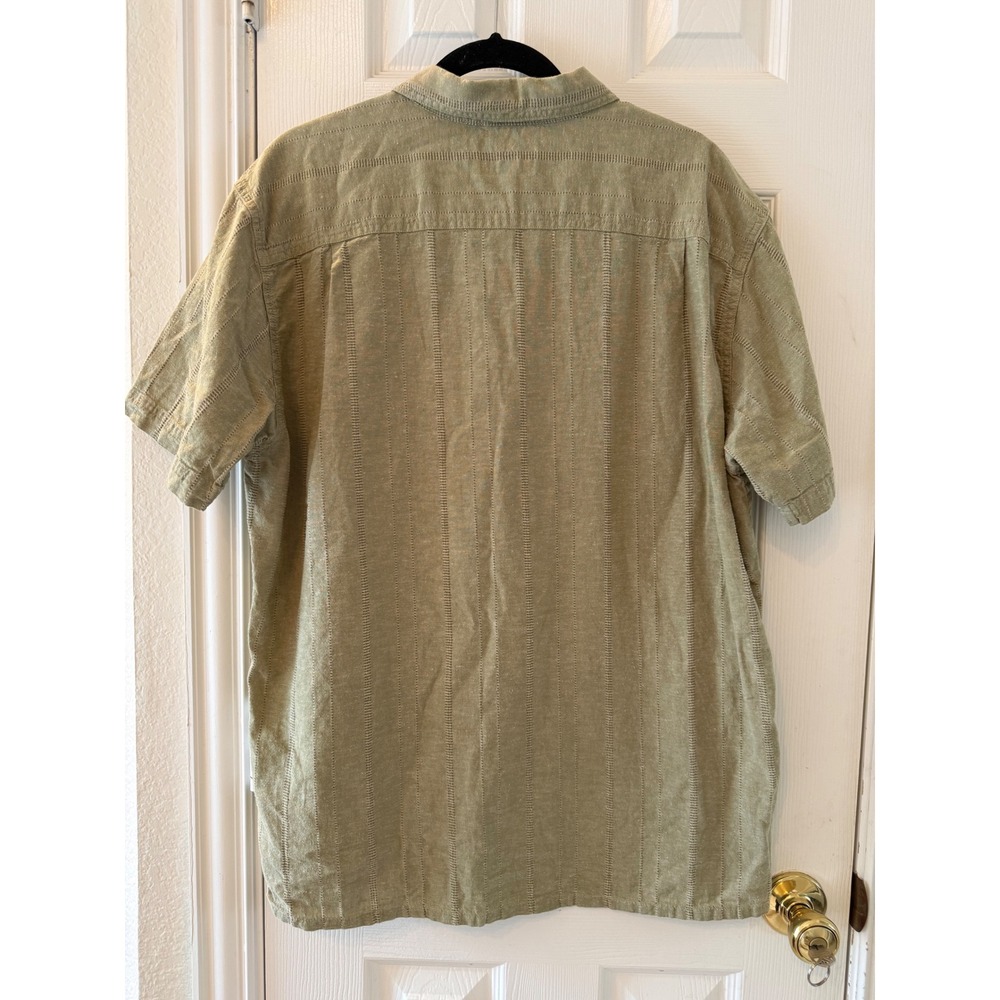 Patagonia Back Step Shirt XL Hemp Organic Cotton Green Textured Stripe Mens - Picture 6 of 7